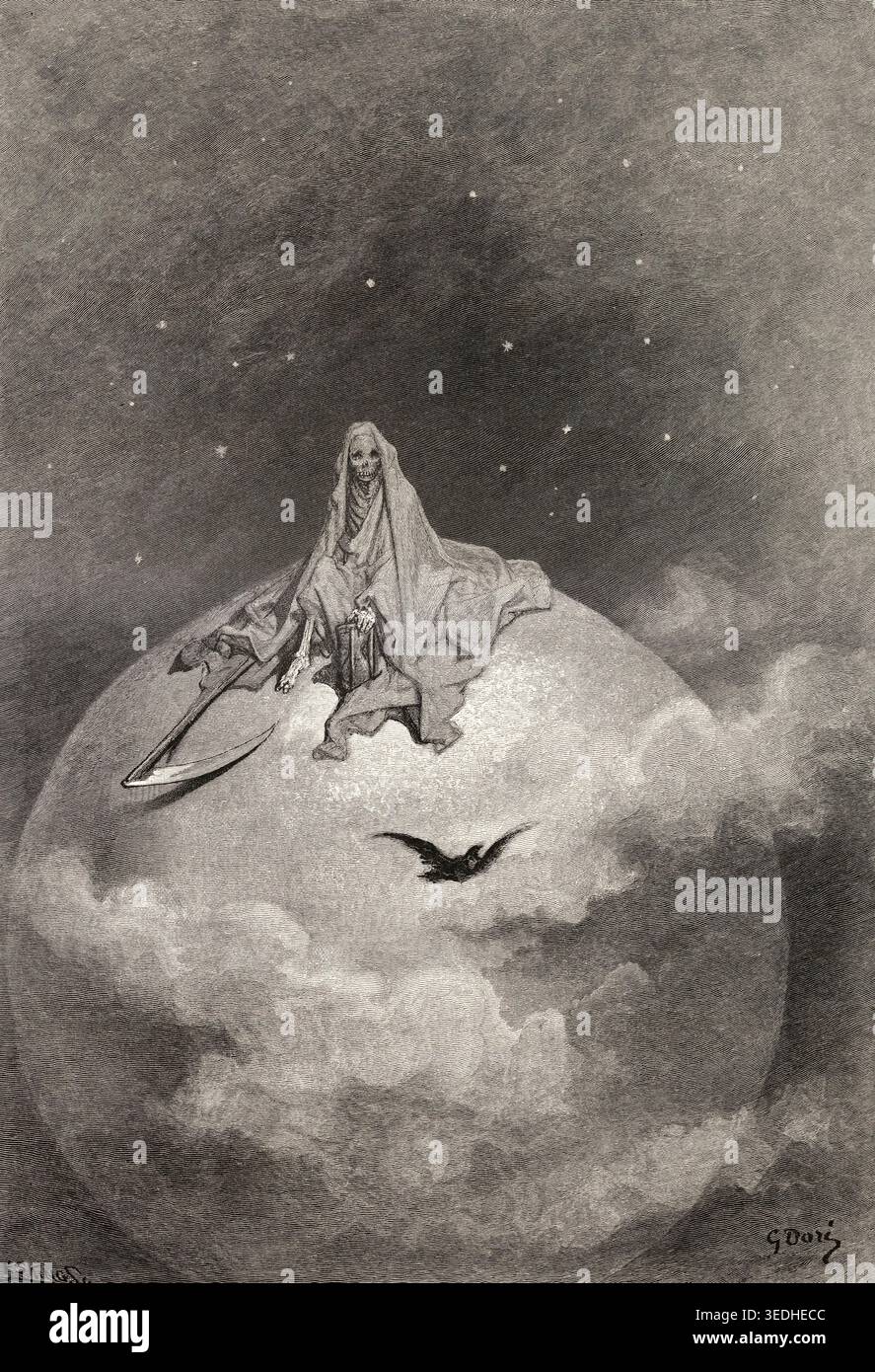 Gustave Dore, le Corbeau : 'douter, rêver des rêves aucun mortel n'a jamais osé rêver avant', illustration, gravure, 1883-1884 Banque D'Images
