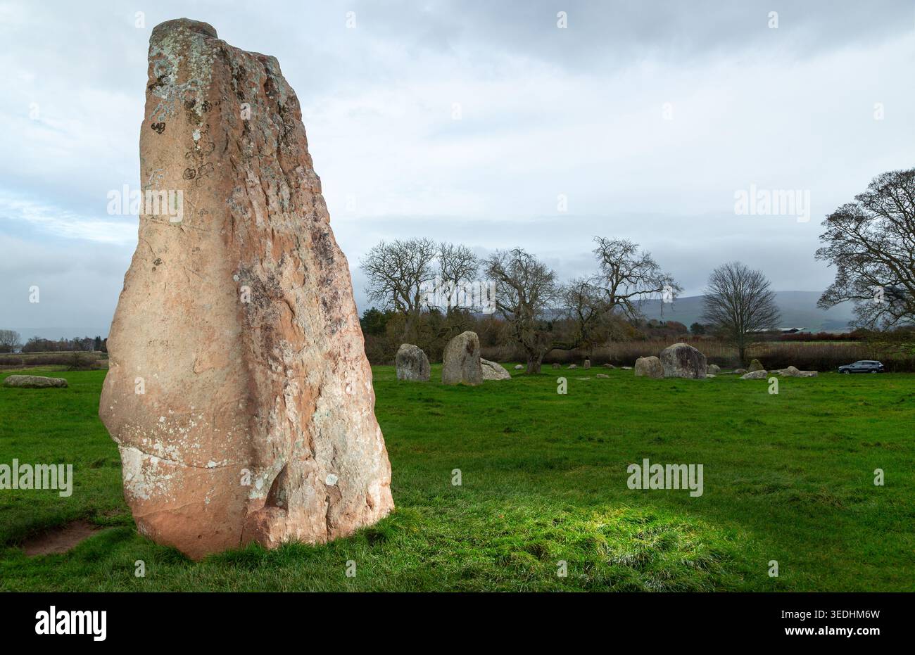 Long Meg debout partie de long Meg & Her Daughters Stone Circle, Cumbria, Angleterre Banque D'Images