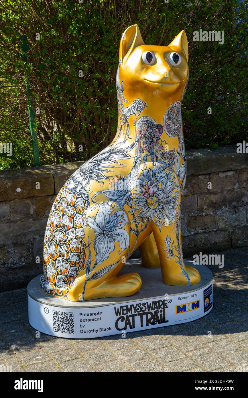 Le chat botanique ananas par Dorothy Black sur le sentier des chats Wemyss à Kinghorn, Fife, Écosse Banque D'Images