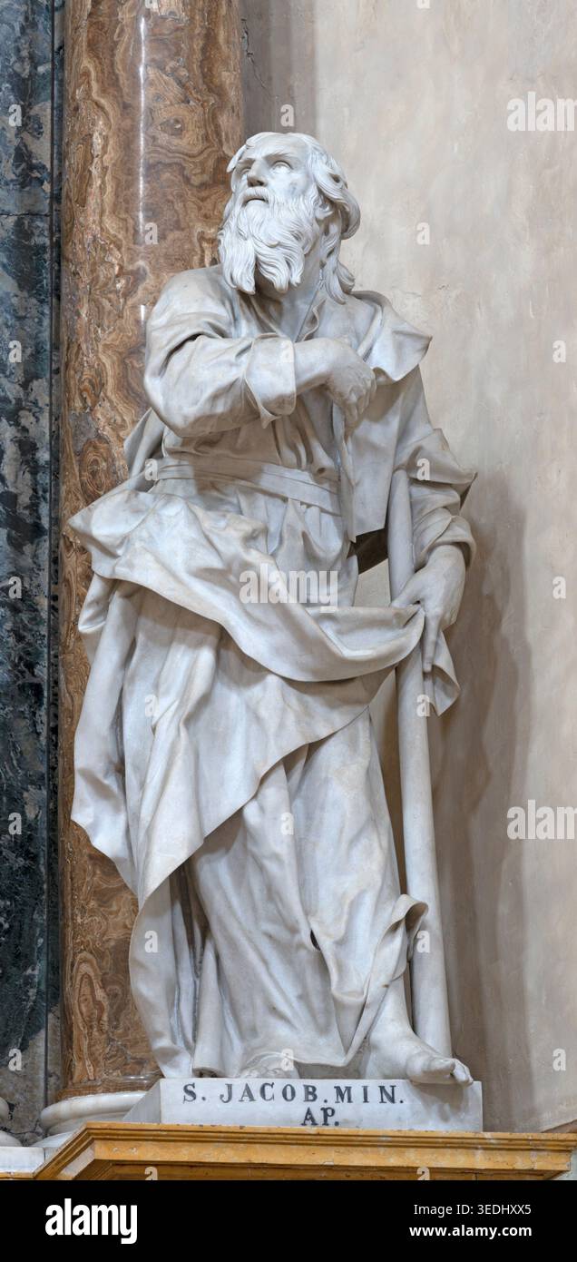 BERGAME, ITALIE - 21 MARS 2026 : la statue de James le Lees dans le Duomo - Cattedrale di Sant'Alessandro par Andrea Fantoni ou son école Banque D'Images