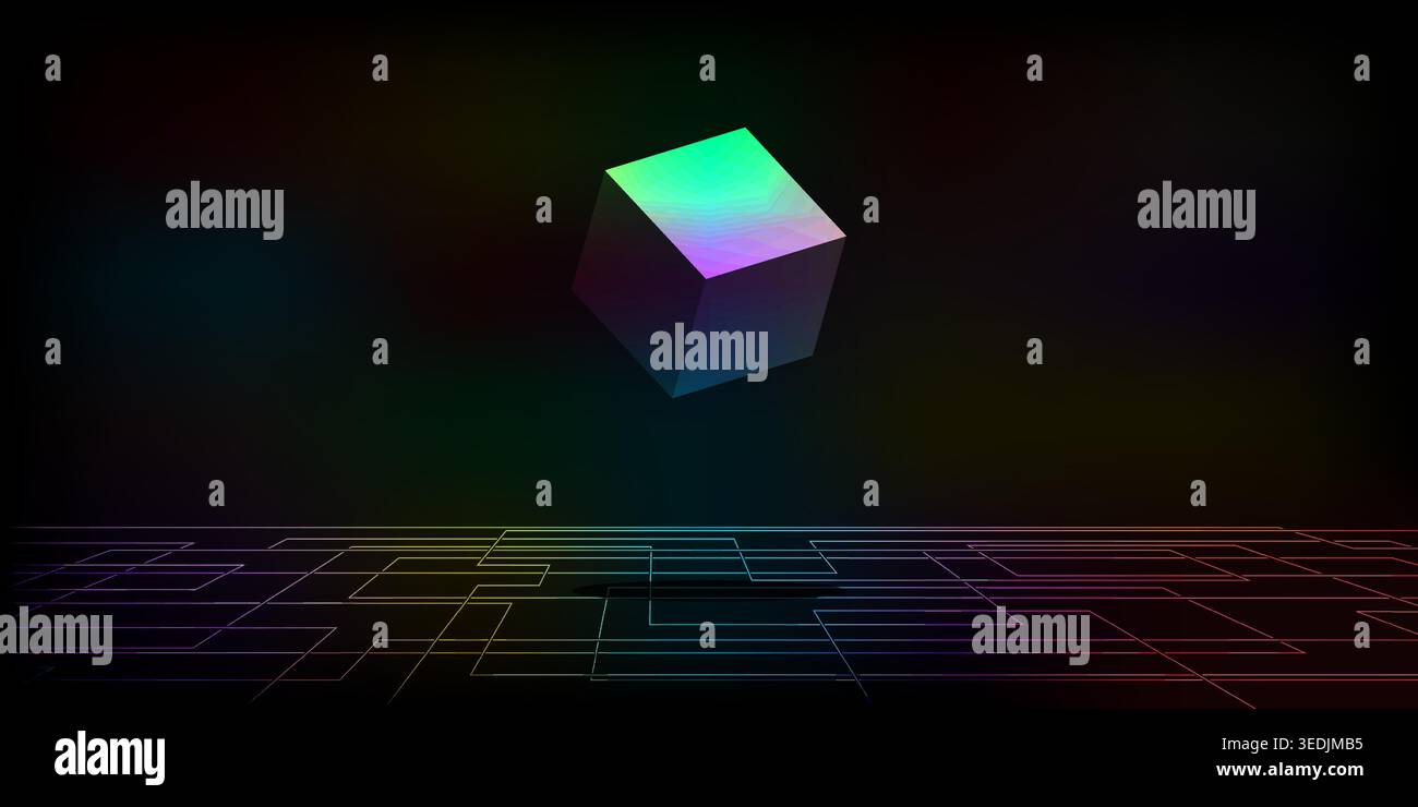 rétro future dimension de fond cube style multicolore Illustration de Vecteur