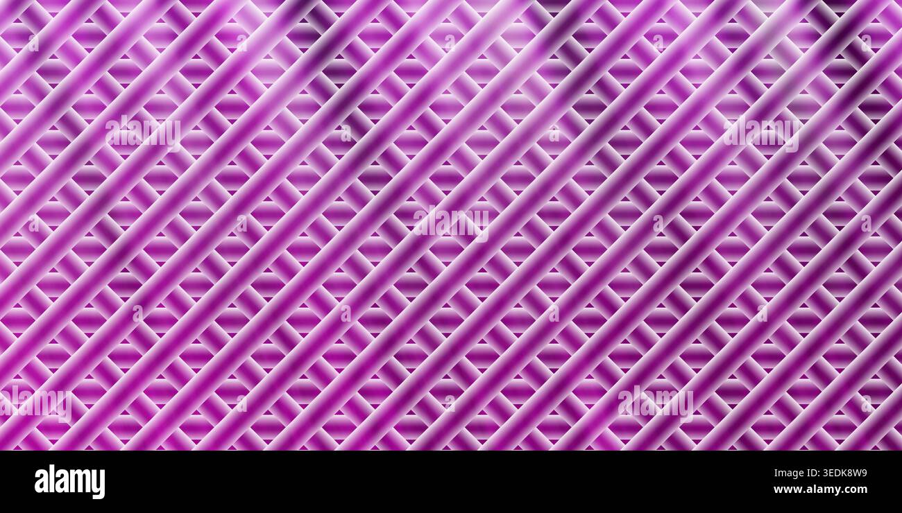 Un fond abstrait avec une grille diagonale de tubes ou de lignes violets qui se croisent, créant un effet visuel texturé et géométrique. Banque D'Images