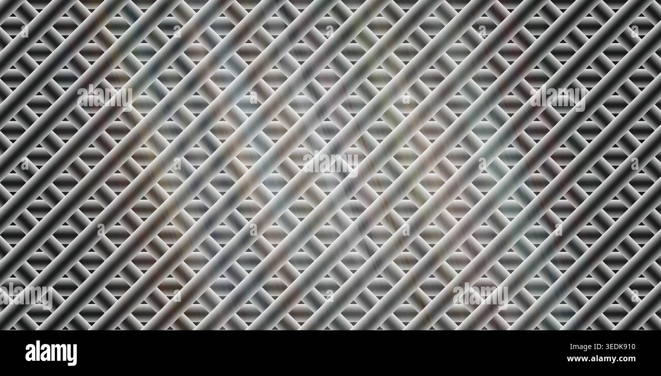 Un fond abstrait avec un motif de tubes métalliques diagonaux se croisant, créant un effet de grille géométrique texturé. Banque D'Images