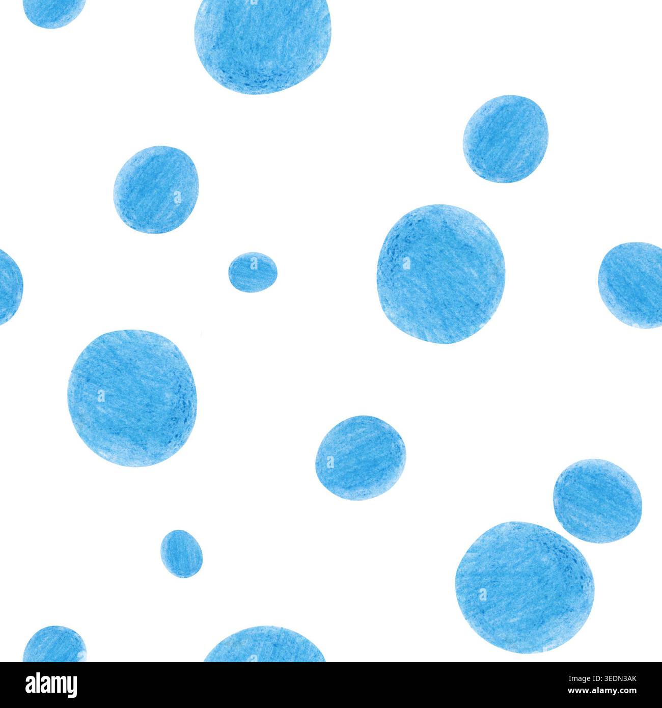 Motif de fond sans couture avec pois bleu clair colorés à la main de différentes tailles. Les points sont dessinés avec des crayons de couleur dispersés aléatoirement sur un Banque D'Images
