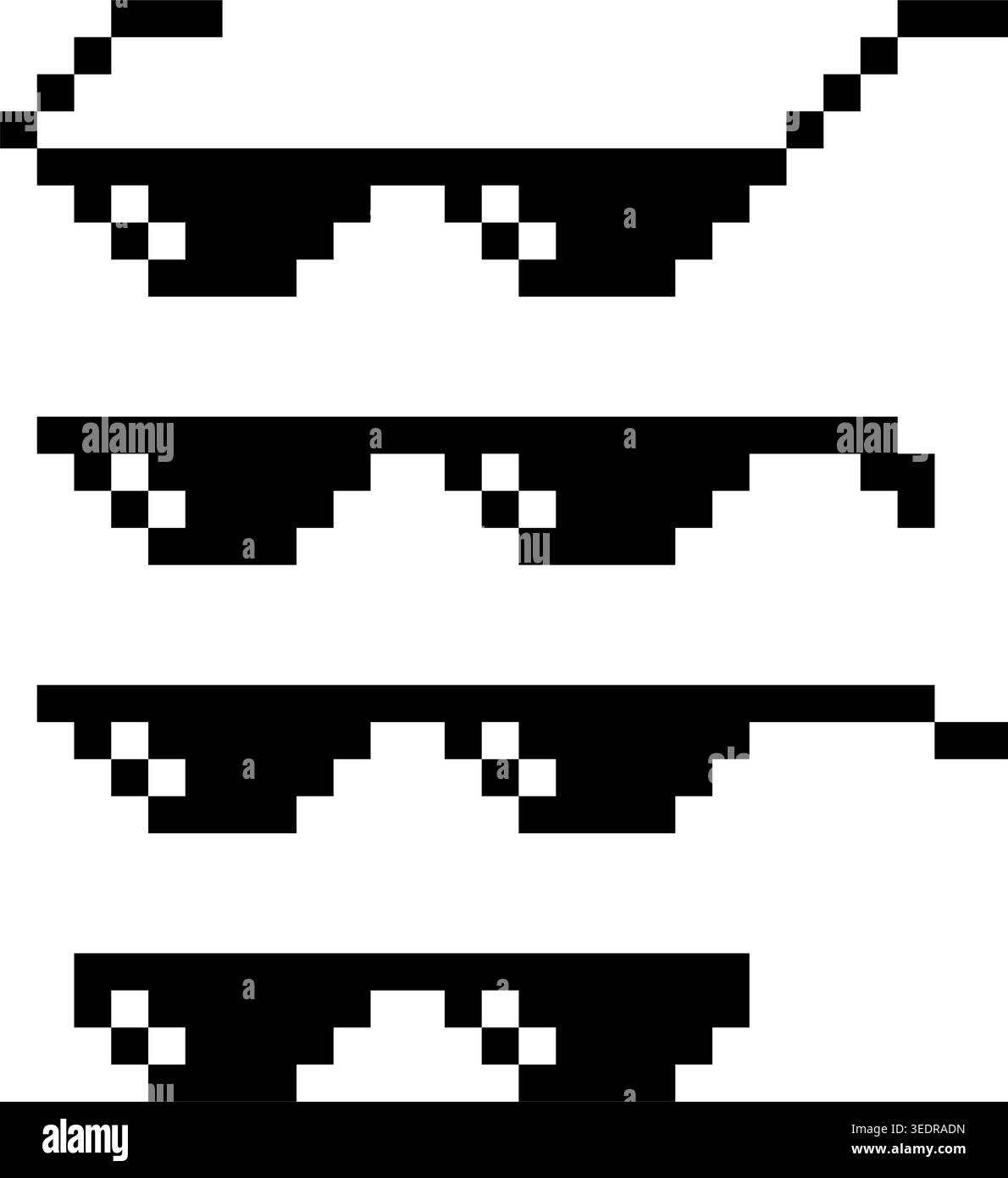 Icône de lunettes rétro pixelisées définie sur un fond blanc dans un style différent. Illustration vectorielle Illustration de Vecteur
