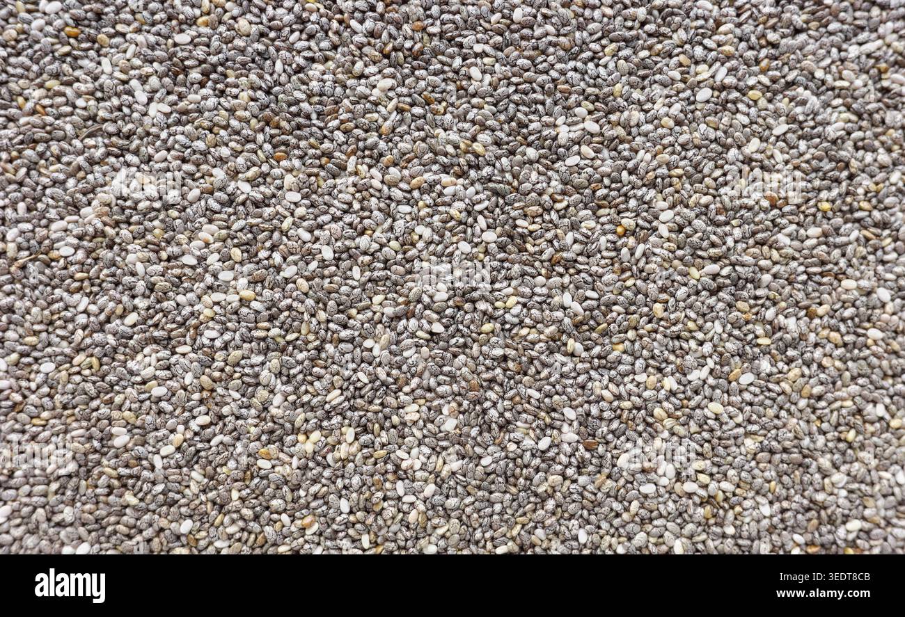 Photo de graines de chia, fond naturel. Banque D'Images
