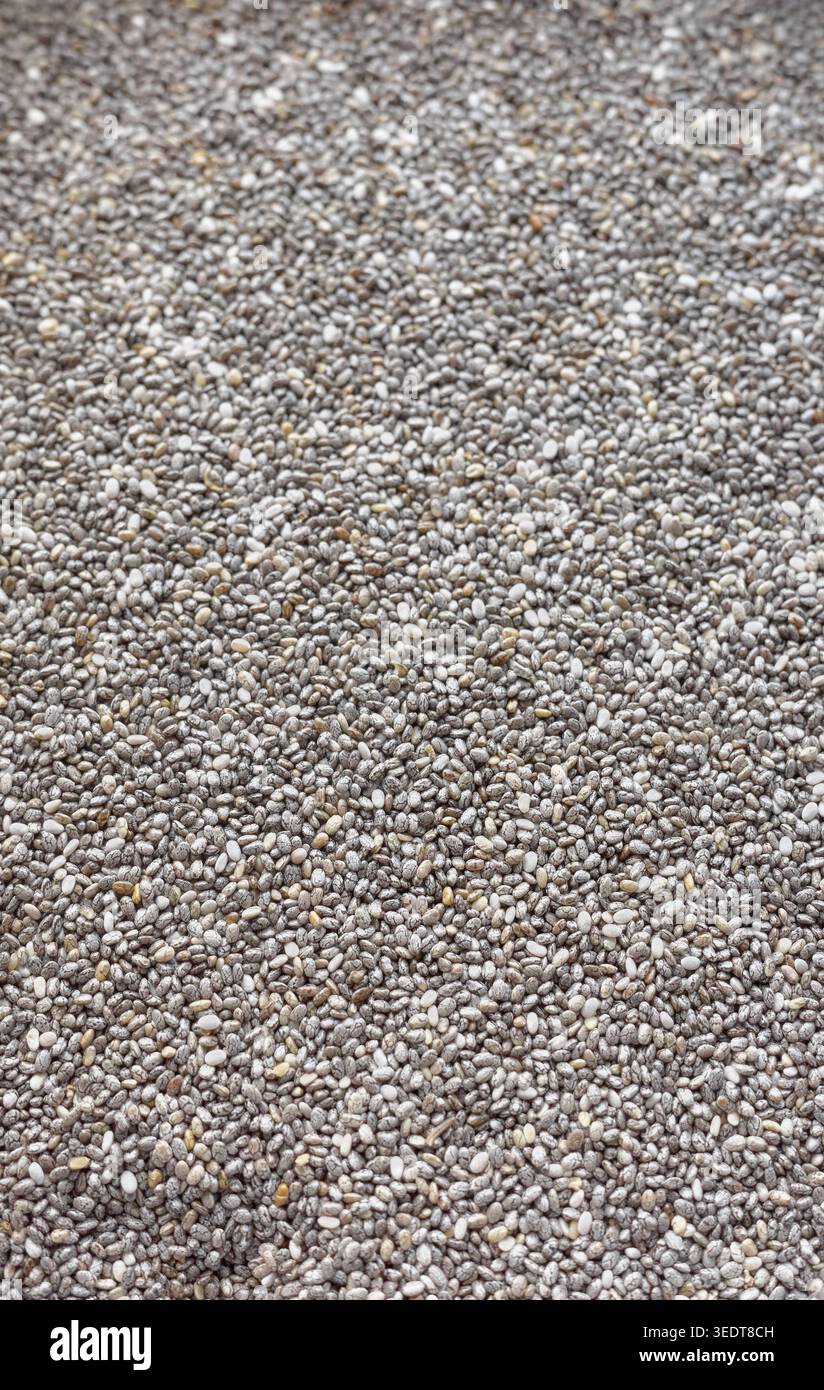 Photo de graines de chia, fond naturel. Banque D'Images