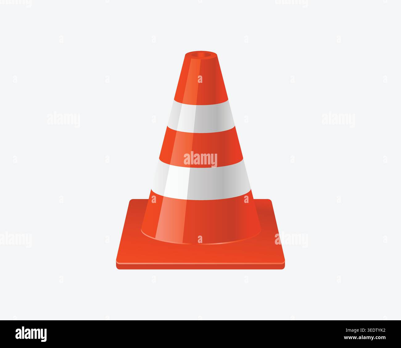 Cône de circulation orange vif avec bandes réfléchissantes blanches, utilisé pour la sécurité routière, les zones de construction et le contrôle de la circulation. Illustration de Vecteur