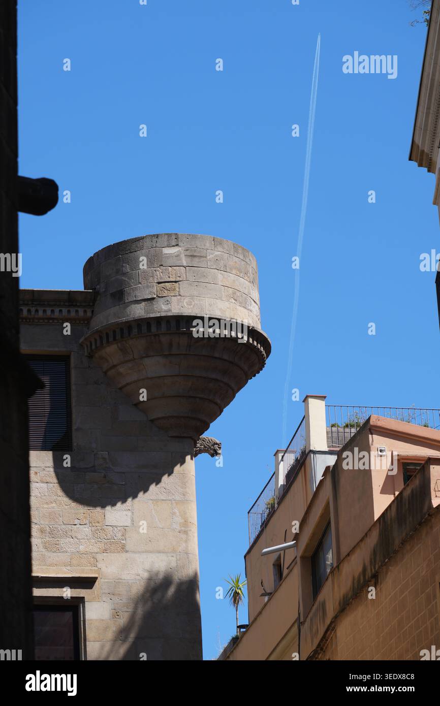 Détail du Palau del Lloctinent (Palais du Lieutenant) situé dans le quartier gothique de Barcelone, Espagne Banque D'Images