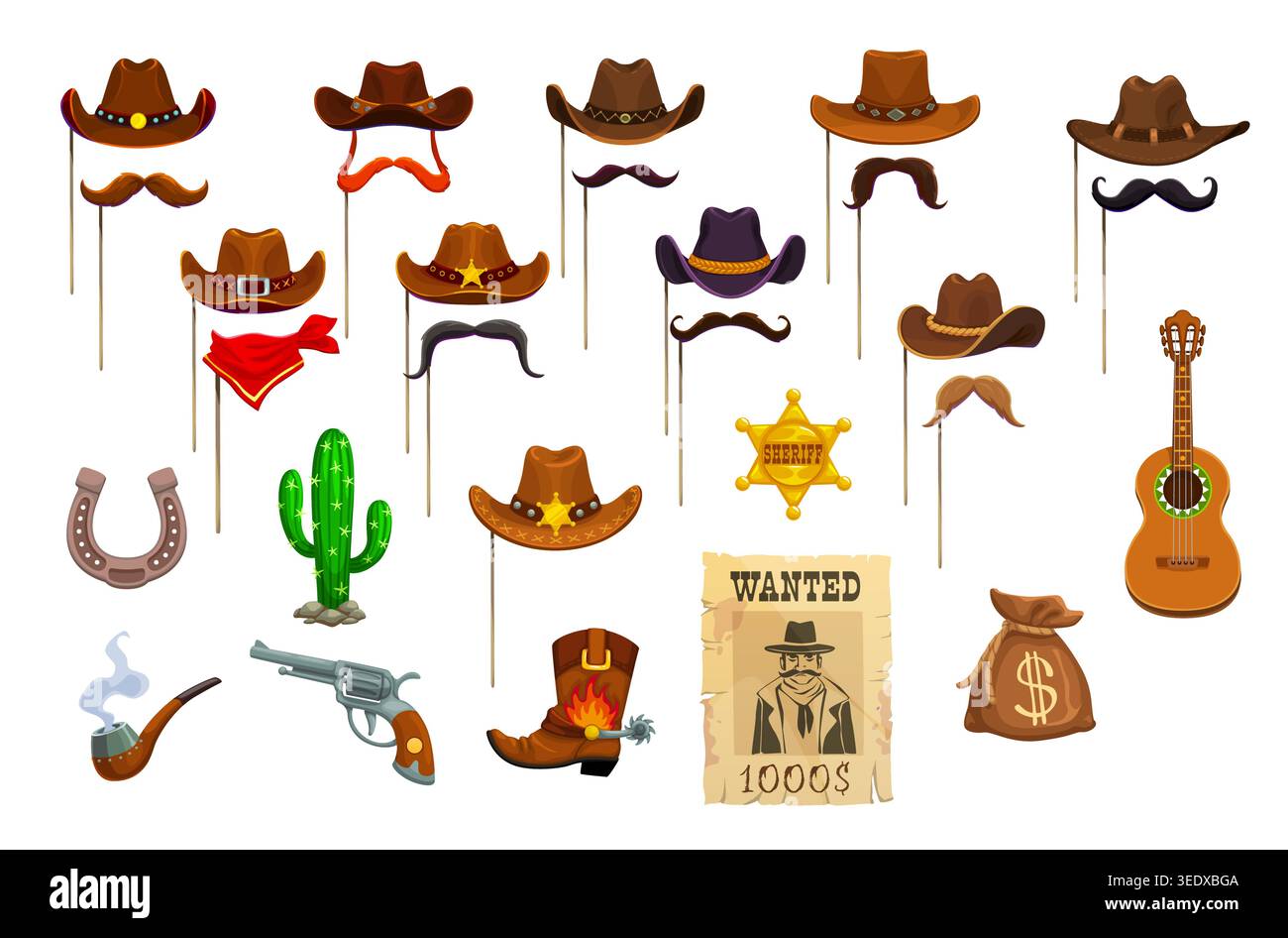 Masques de carnaval festifs pour cabine photo de cow-boy occidental Illustration de Vecteur