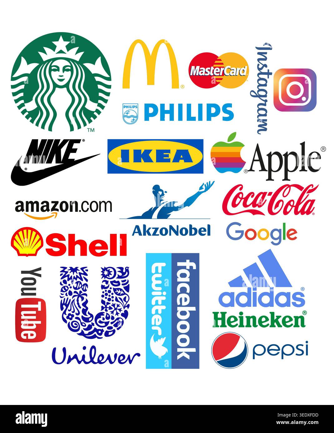 Logos de marques mondiales et de sociétés multinationales bien connues. Banque D'Images