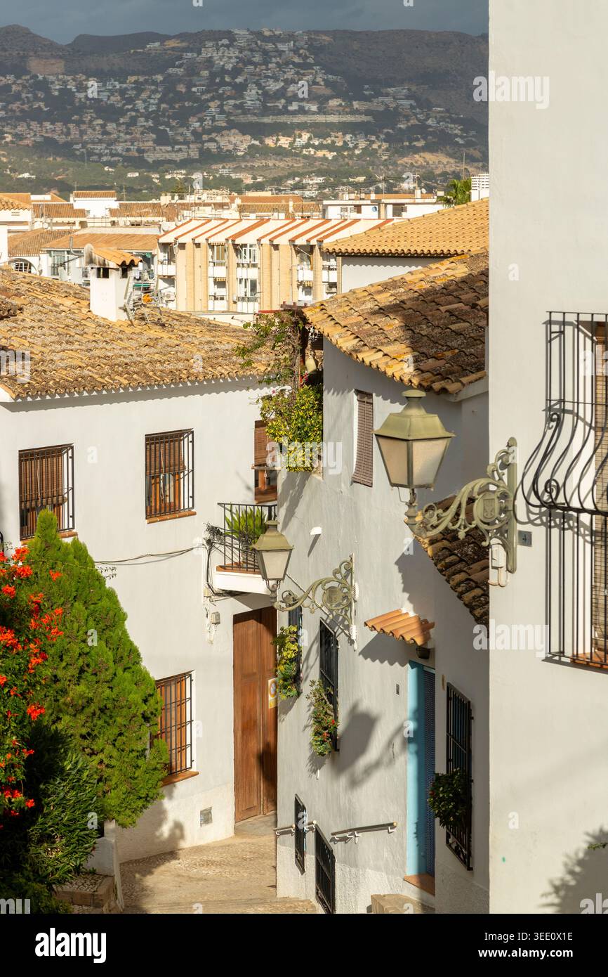 Les rues traditionnelles de la vieille ville d'Altea dans la province espagnole d'Alicante sur la Costa Blanca, Espagne. Banque D'Images