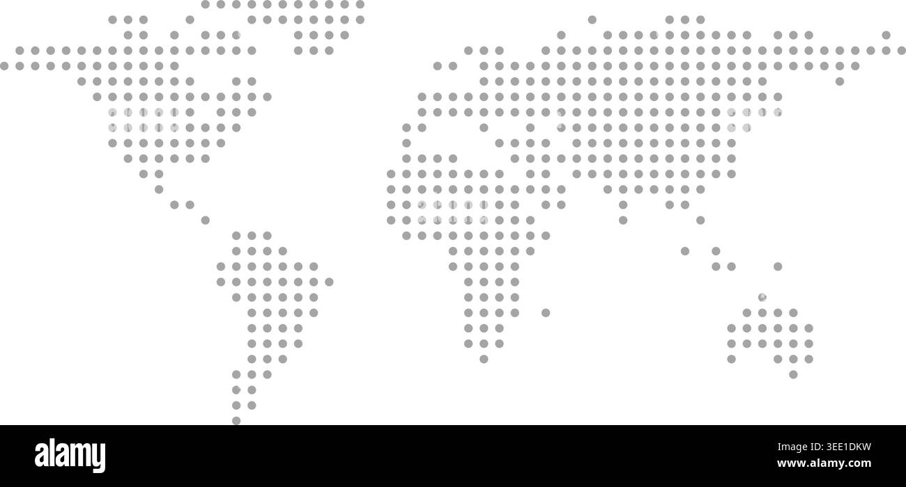 Carte du monde minimale créée à partir de points gris sur fond blanc. Communication mondiale propre et illustration de concept d'entreprise internationale. Illustration de Vecteur