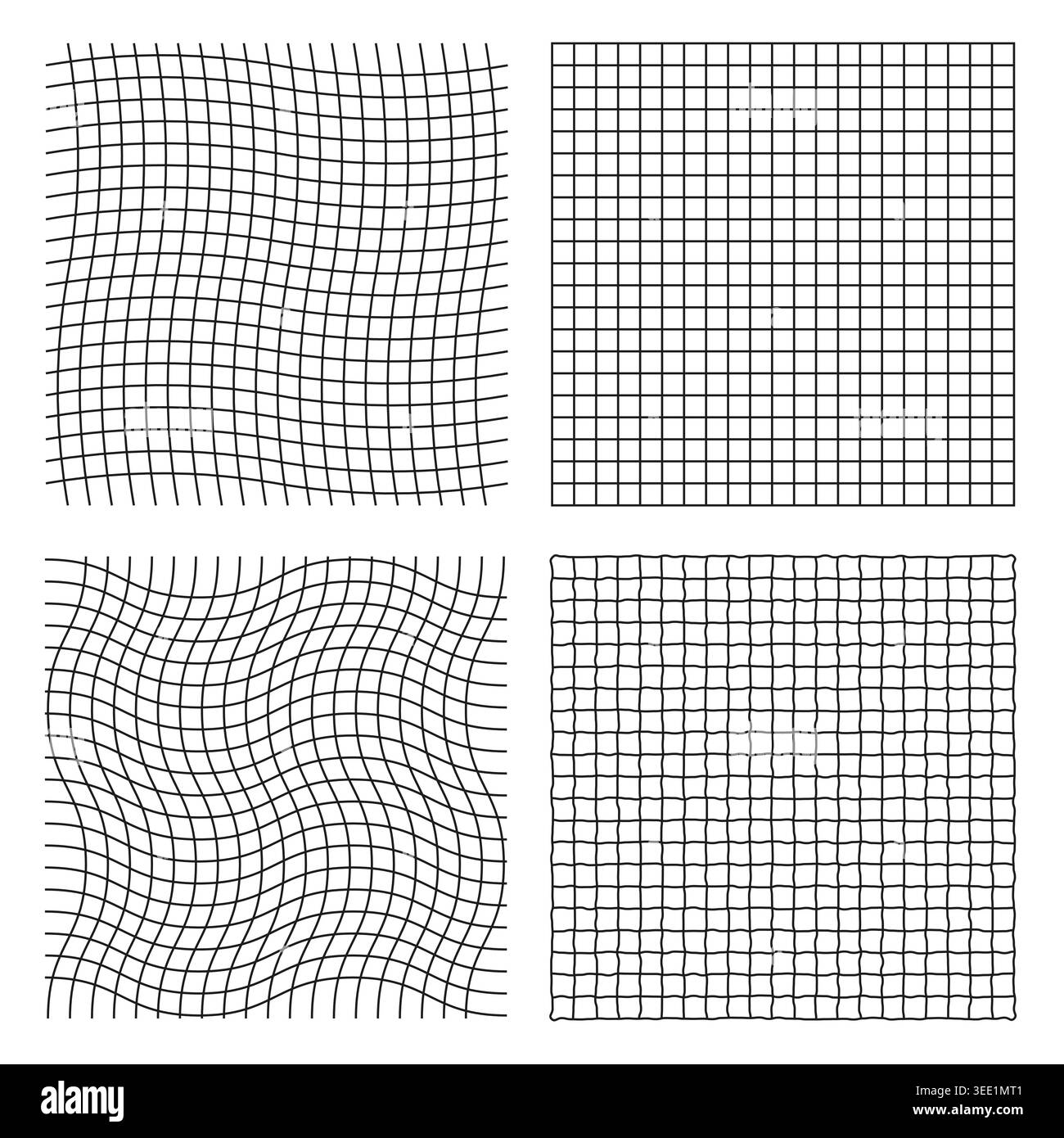 Jeu de grilles à damiers. Maillages linéaires déformés. Déformation abstraite Illustration de Vecteur