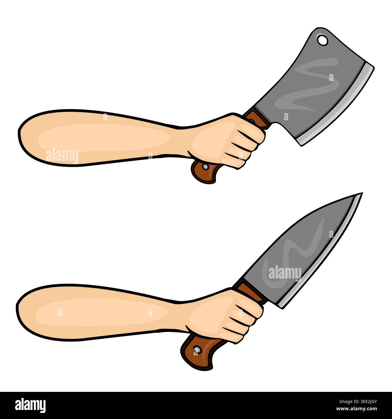 Ensemble de deux mains tenant des couteaux de cuisine tranchants, illustration vectorielle Illustration de Vecteur