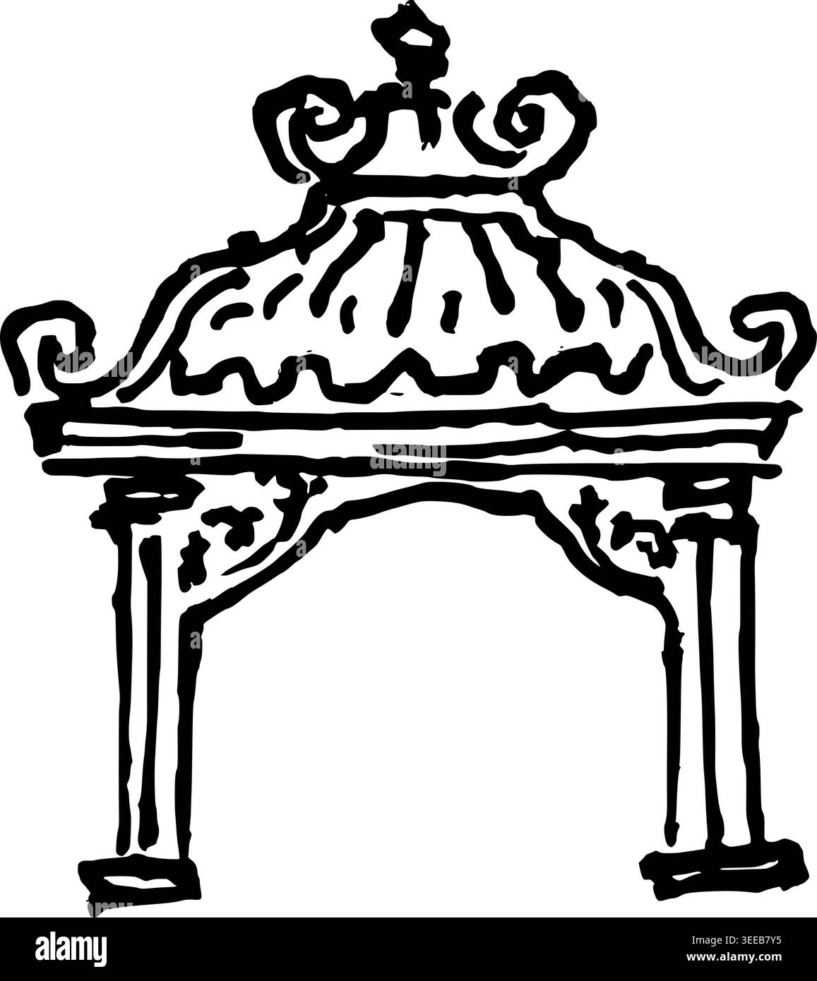 Dessin vectoriel de lit à baldaquin orné dessiné à la main Illustration de Vecteur