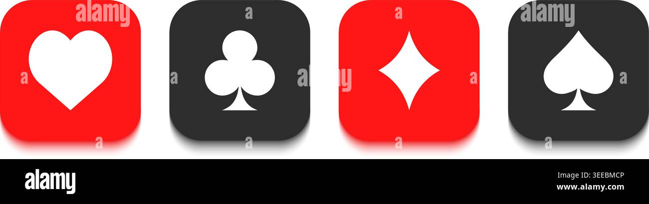 Symboles des Couleurs de Cartes à Jouer en Rouge et Noir Icônes d'Application Arrondies. Illustration Vectorielle Illustration de Vecteur
