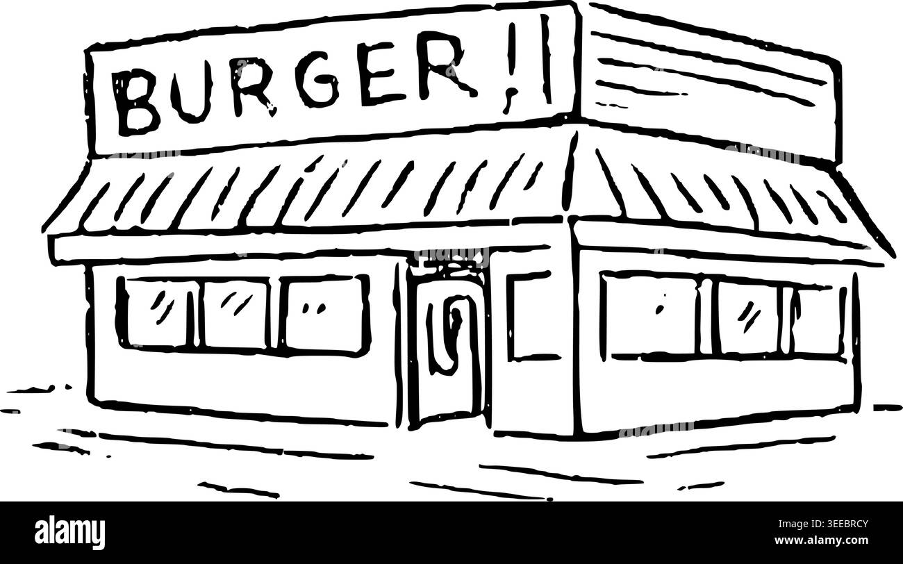 Illustration vectorielle de Burger Diner vintage dessinée à la main Illustration de Vecteur