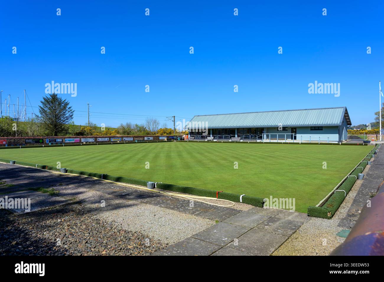 Fairlie Lawn Bowling Club Clubhouse and Green, Irvine Rd, Fairlie, Ayrshire, Écosse, ROYAUME-UNI Banque D'Images