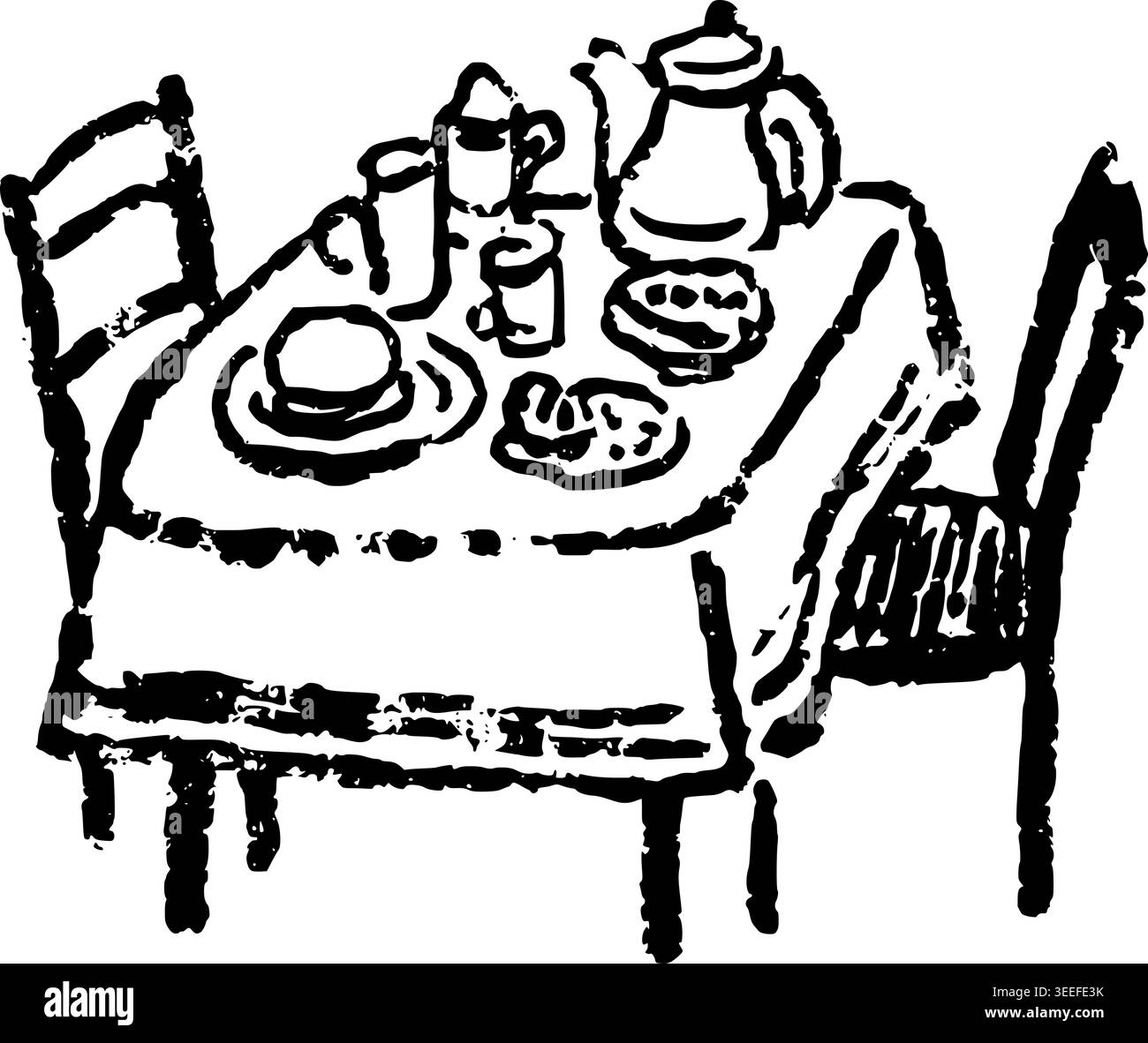 Illustration vectorielle de table à manger brunch dessinée à la main Illustration de Vecteur