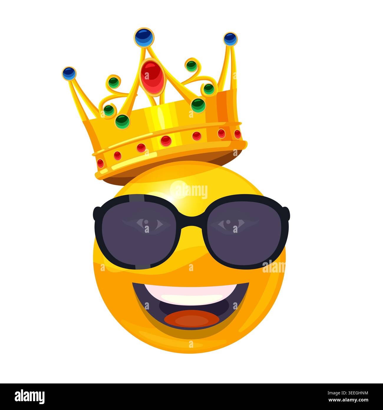 Soleil dans des lunettes de soleil et personnage de couronne dessin animé smiley Illustration de Vecteur