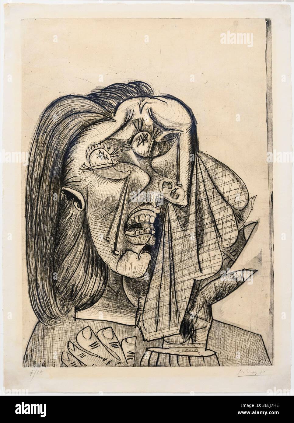 Femme pleureuse (II), point sec et aquatinte sur papier, 1937, par l'artiste espagnol Pablo Picasso 1881-1973. Banque D'Images