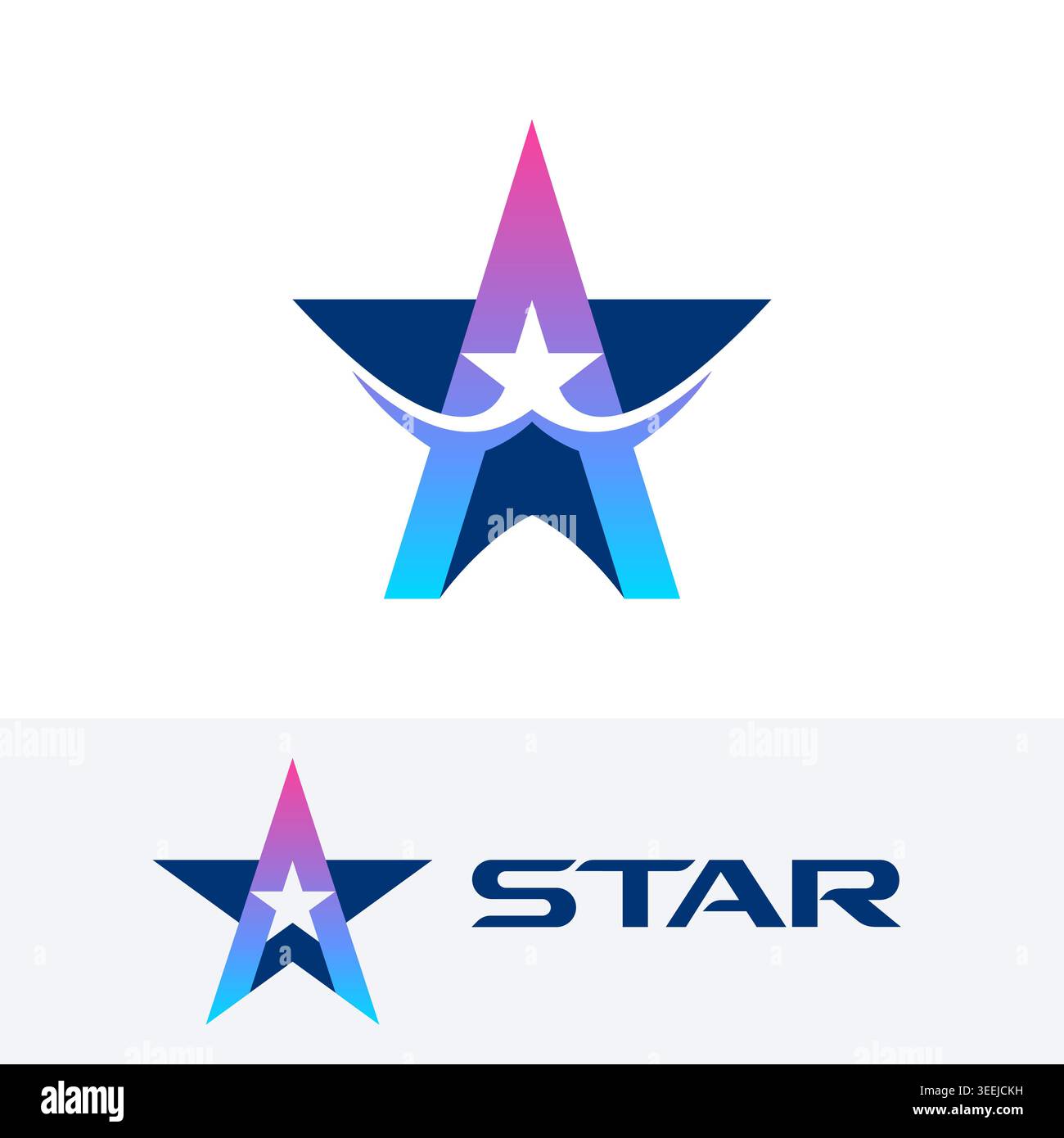 Logos de lettre A colorée en forme d'étoile. Swoosh dégradé et icônes d'étoiles géométriques. Illustration de Vecteur