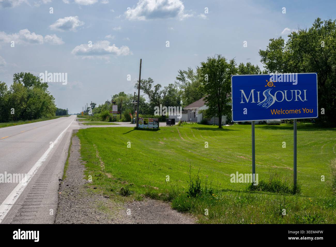 Grant City, Missouri. Affaires frontalières au panneau de bienvenue de l'État Banque D'Images