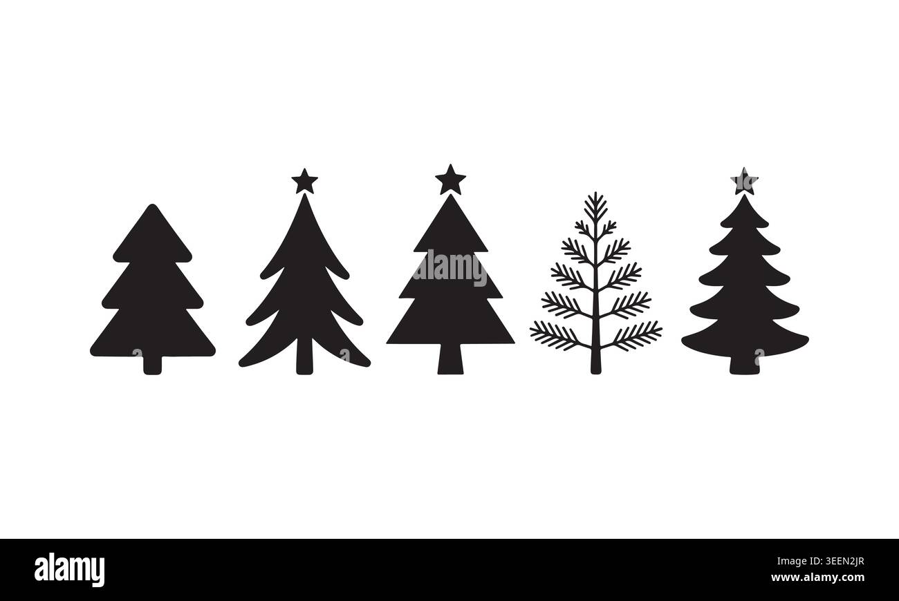 Ensemble de silhouette d'arbre de Noël – Collection d'icônes vectorielles d'arbre de Noël festif Illustration de Vecteur