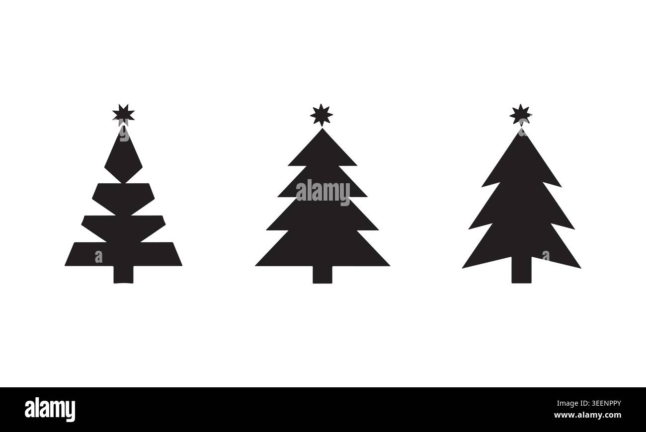Arbre de Noël Silhouette icône Set Noël Noël Holiday Vector Tree Black illustration Illustration de Vecteur