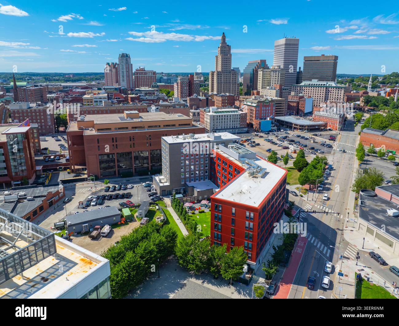 Providence vue aérienne sur la ville moderne, y compris Industrial National Bank Building, One Financial Plaza, Residences Providence dans le centre-ville de Providence, RH Banque D'Images