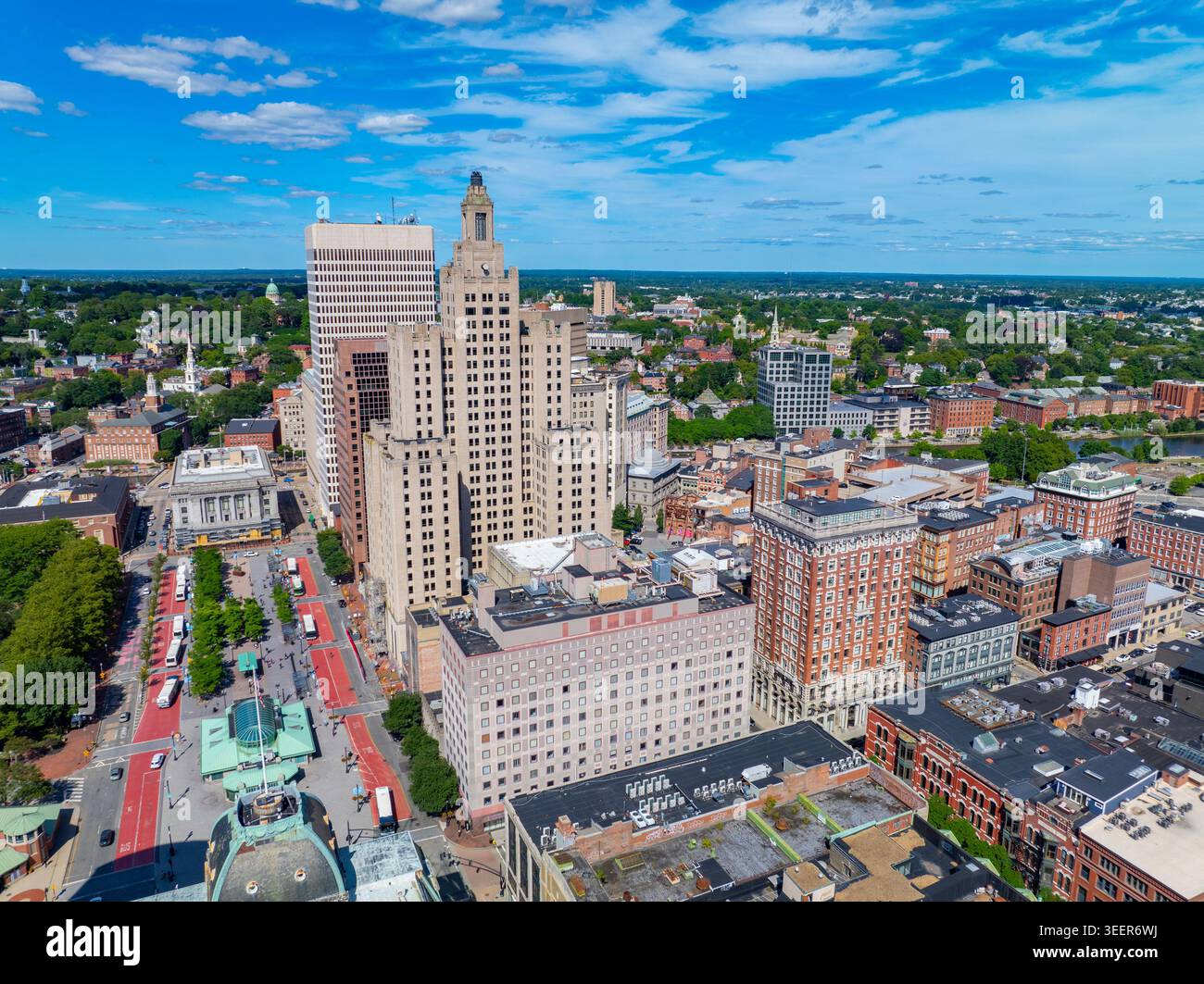 Providence vue aérienne sur la ville moderne, y compris Industrial National Bank Building, One Financial Plaza, Residences Providence dans le centre-ville de Providence, RH Banque D'Images
