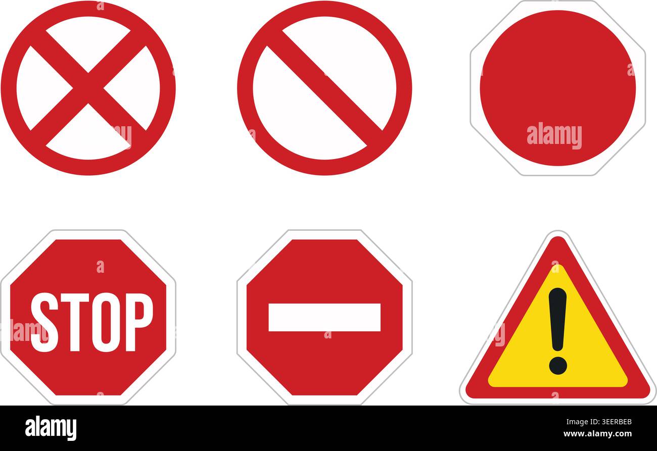 rouge et jaune travaux de construction avertissement attention et arrêter la collecte des panneaux de sécurité de circulation ensemble d'illustration vectorielle plate Illustration de Vecteur
