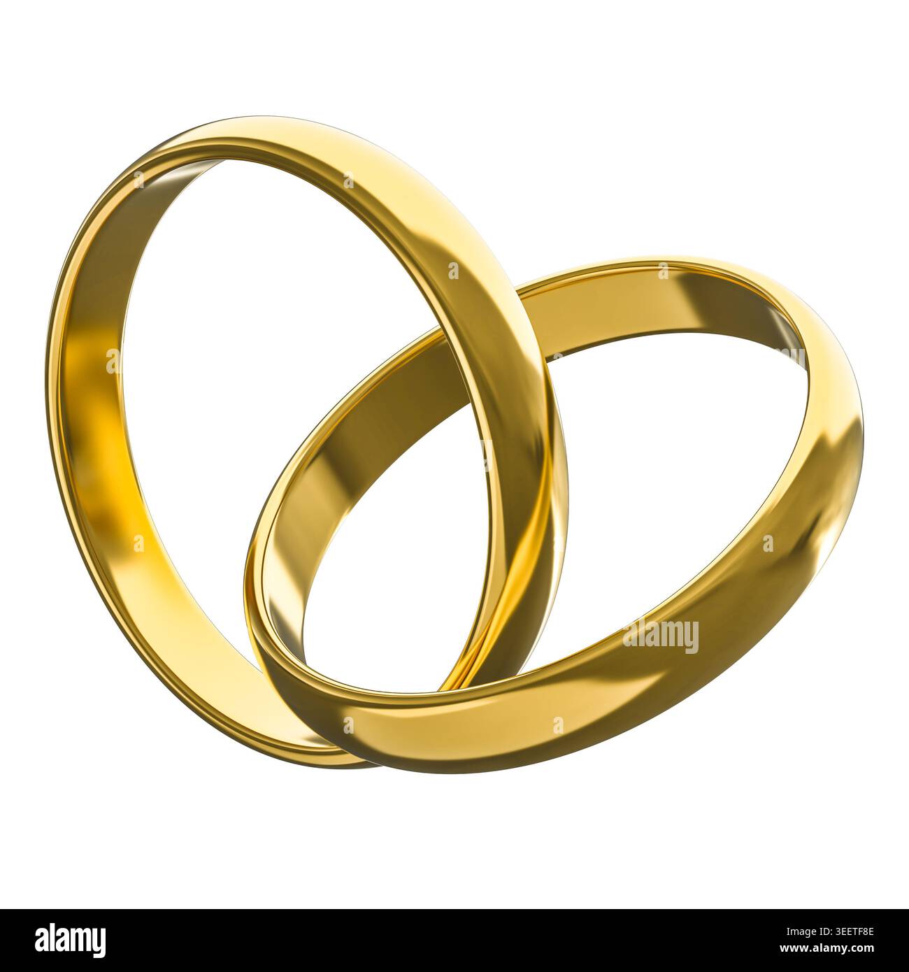 bandes de mariage en or entrelacées isolées 3d. Banque D'Images