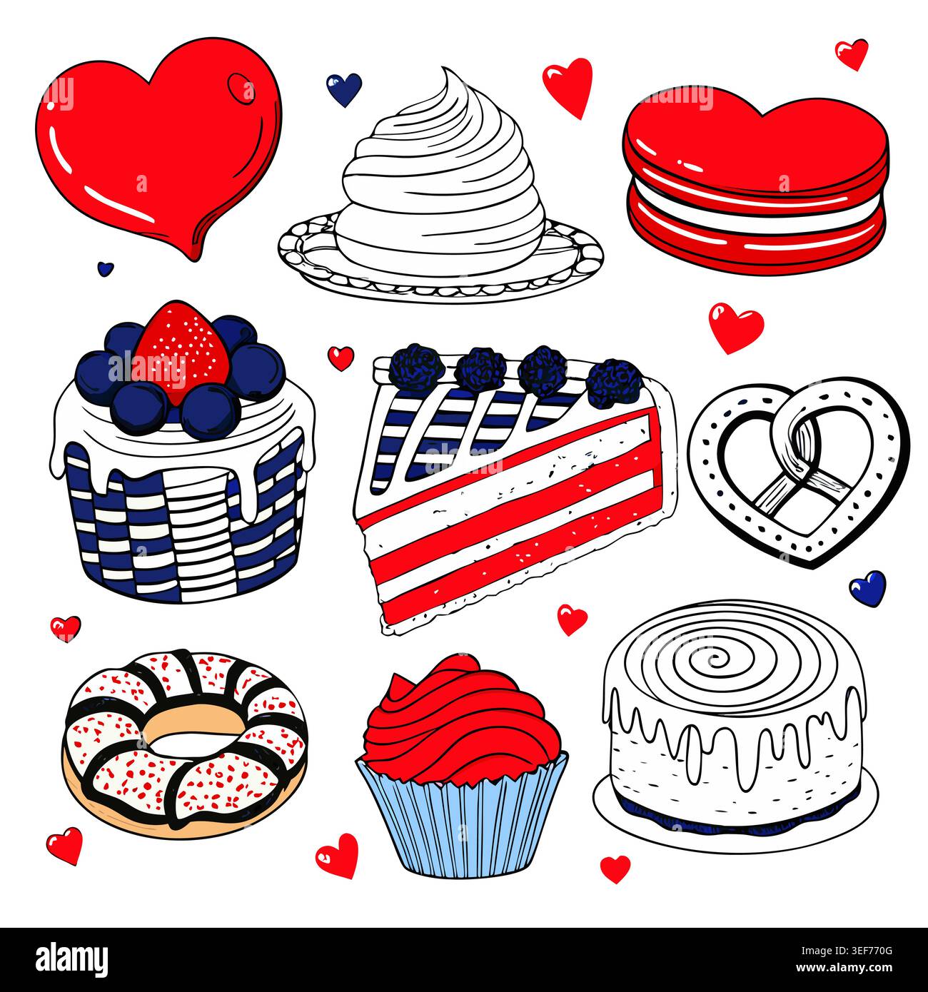 Ensemble de croquis dessinés à la main de gâteau et cupcakes brownies au chocolat Illustration de Vecteur