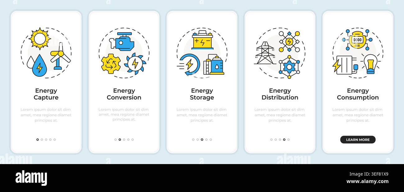 Écran de l'application mobile Onboarding du système d'énergie renouvelable Illustration de Vecteur