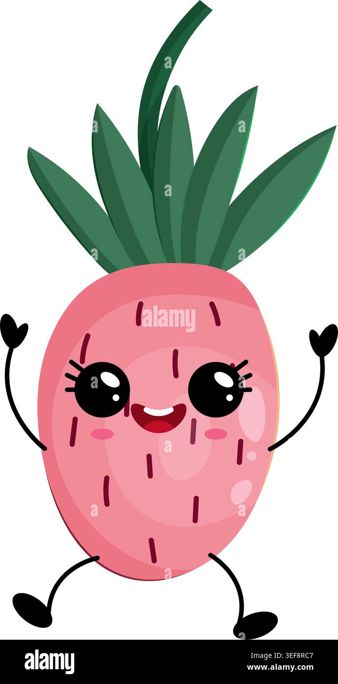 Joyeuse fraise sauvage rose animée avec une expression joyeuse et une pose ludique Illustration de Vecteur