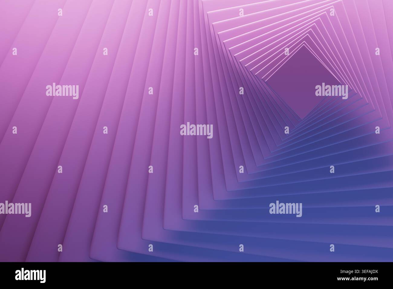 Carrés brillants lavande doux comme motif créant un tunnel infini rêveur, des gradients bleu-violet. Fond géométrique abstrait. Pour les écrans d'accueil d'applications, les sites Web de bien-être, ethereal digital multilés Banque D'Images