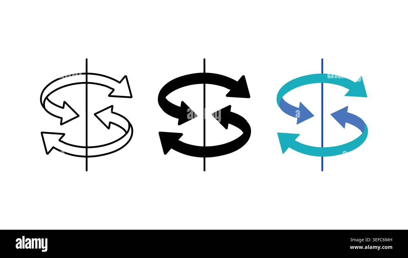 Icône de rotation des flèches définir le symbole de rafraîchissement de rotation de tourbillon contour solide et vecteur de couleur Illustration de Vecteur