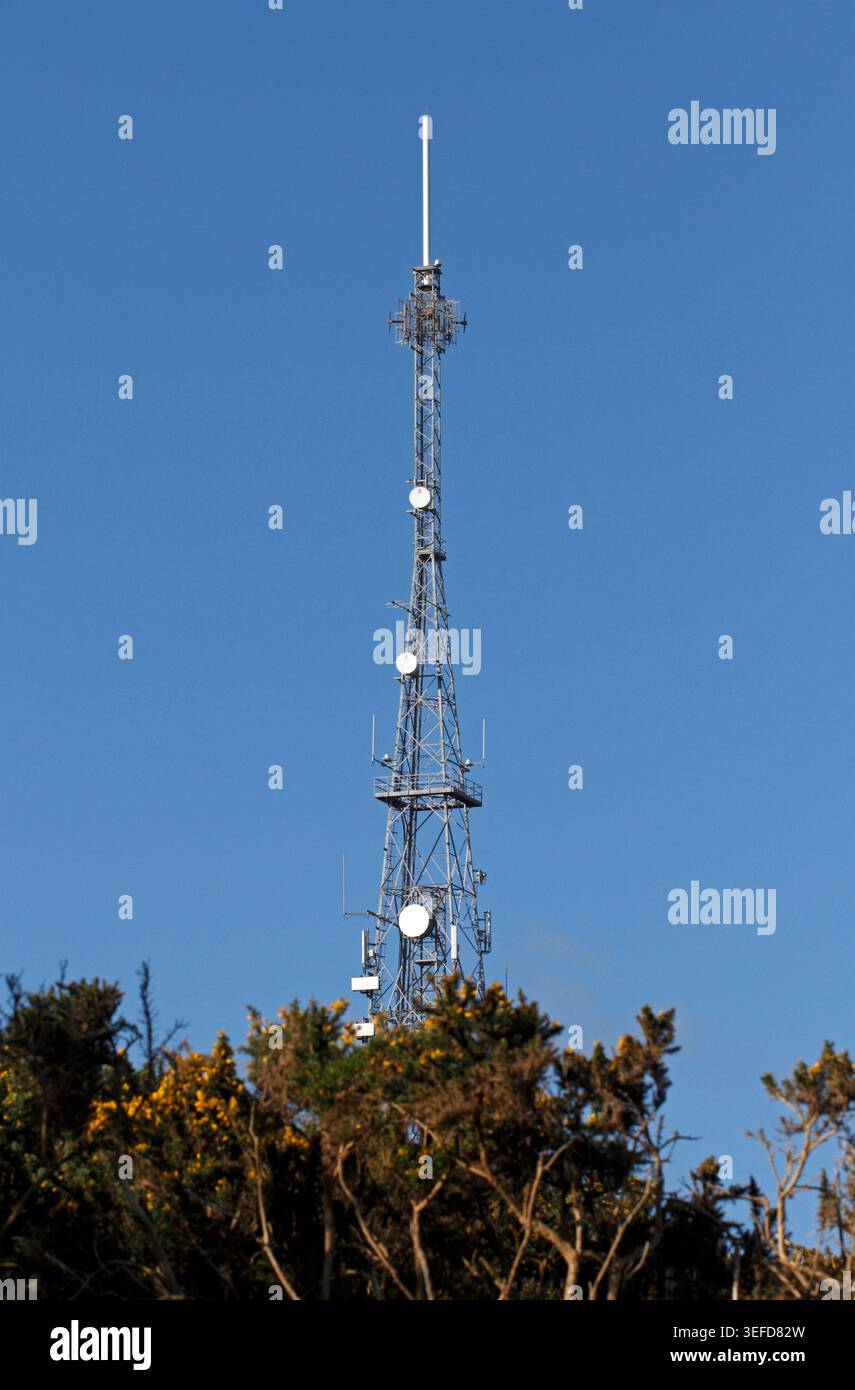BBC Tower, St Mary's Isles of Scilly. ROYAUME-UNI. Radio, mât TV, communication, communications, téléphone, mobile, signal, Banque D'Images