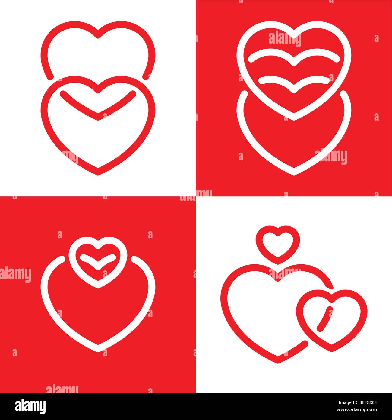 quatre logos de coeur sur un fond blanc. différents symboles de cœur Illustration de Vecteur