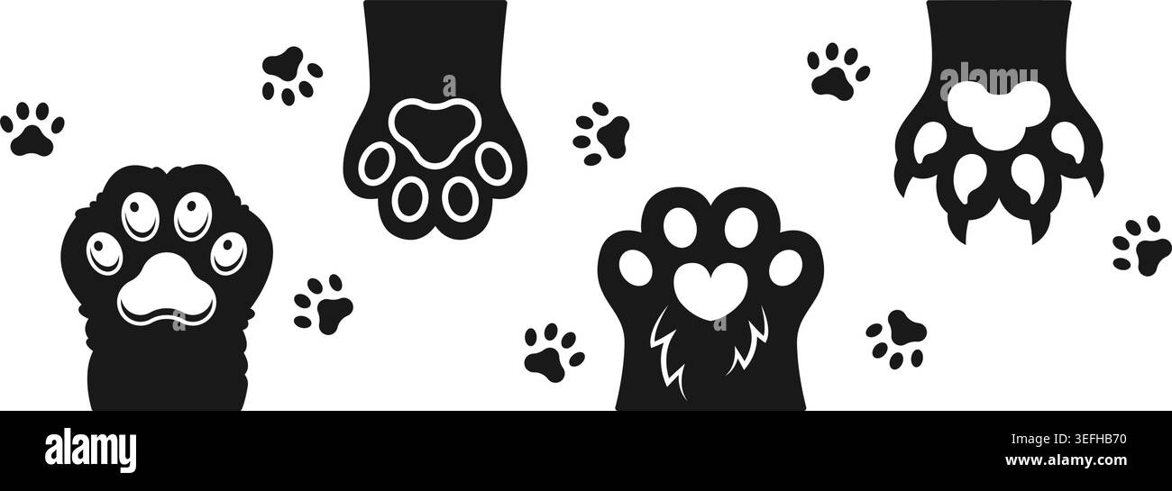 Icône de patte de chat et de chien dans un style plat. Illustration vectorielle de pied animal sur fond isolé. Les pattes de chaton et de chiot signent le concept d'entreprise. Illustration de Vecteur