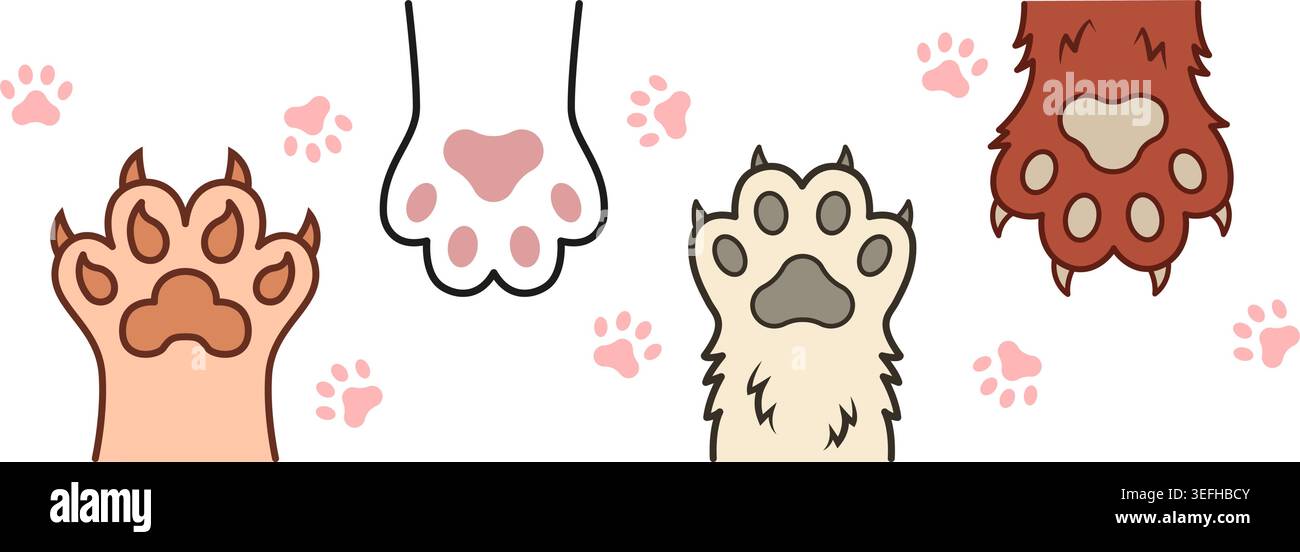 Icône de patte de chat et de chien dans un style plat. Illustration vectorielle colorée de pied animal sur fond isolé. Les pattes de chaton et de chiot signent le concept d'entreprise. Illustration de Vecteur