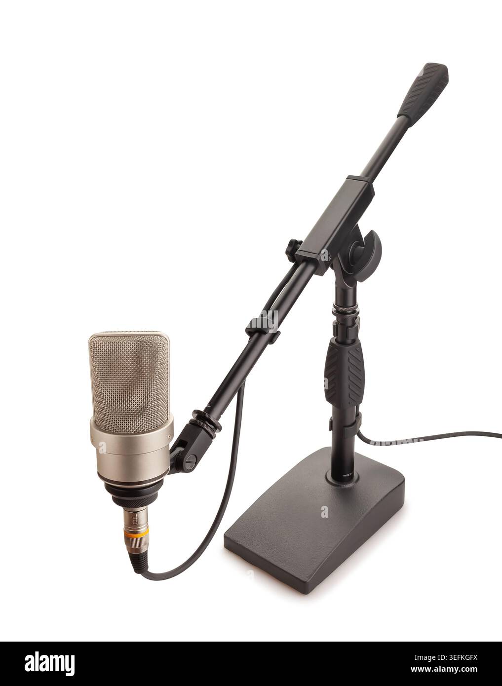 chemin du pied du microphone isolé sur blanc Banque D'Images