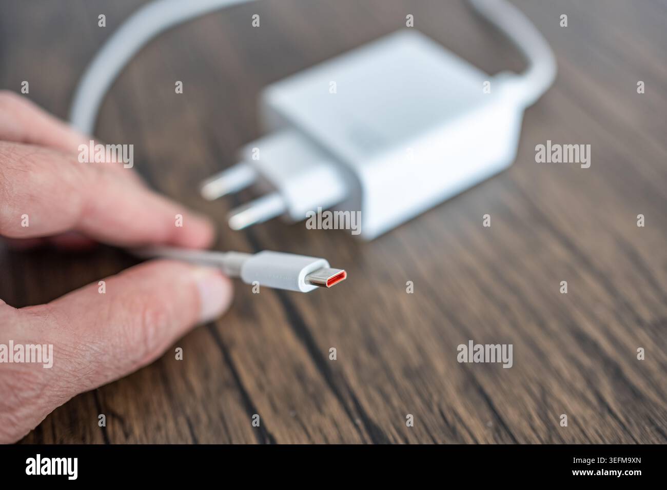 Chargeur haute capacité avec adaptateur usb c normalisé pour l'Union européenne Banque D'Images