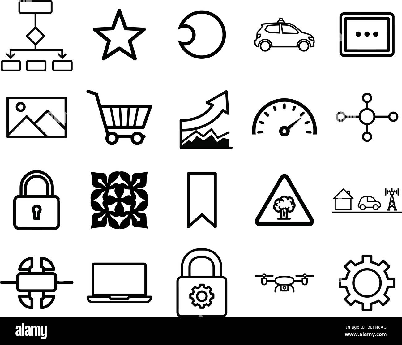 Ensemble d'icônes linéaires noires pour la robotique d'ingénierie de développement logiciel et les concepts de domotique, y compris le système d'exploitation mobile d'ordinateur portable et indu Illustration de Vecteur