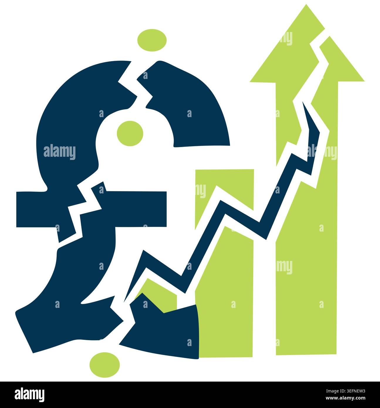 Icône de crise de l'inflation au Royaume-Uni avec le signe de la livre cassée et le diagramme de hausse des coûts indiquant la hausse des prix. Illustration de Vecteur
