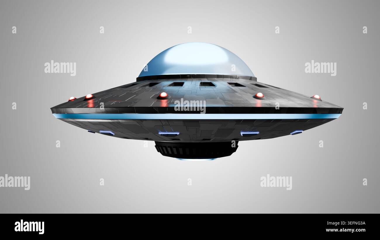 Vaisseau spatial extraterrestre OVNI. Illustration de rendu 3D. Banque D'Images