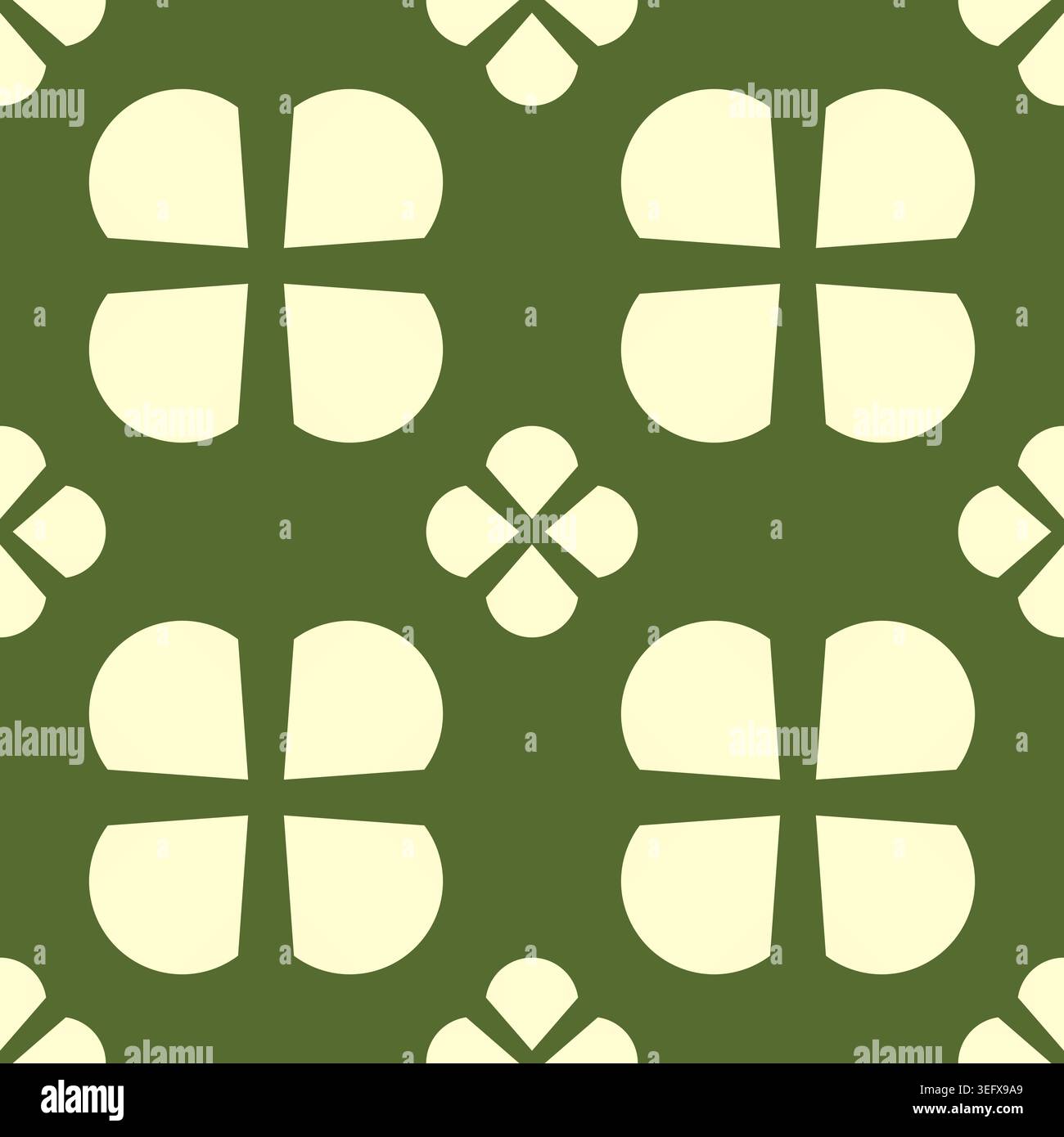 Motif sans couture de trèfle floral abstrait en fond vert olive et crème Banque D'Images