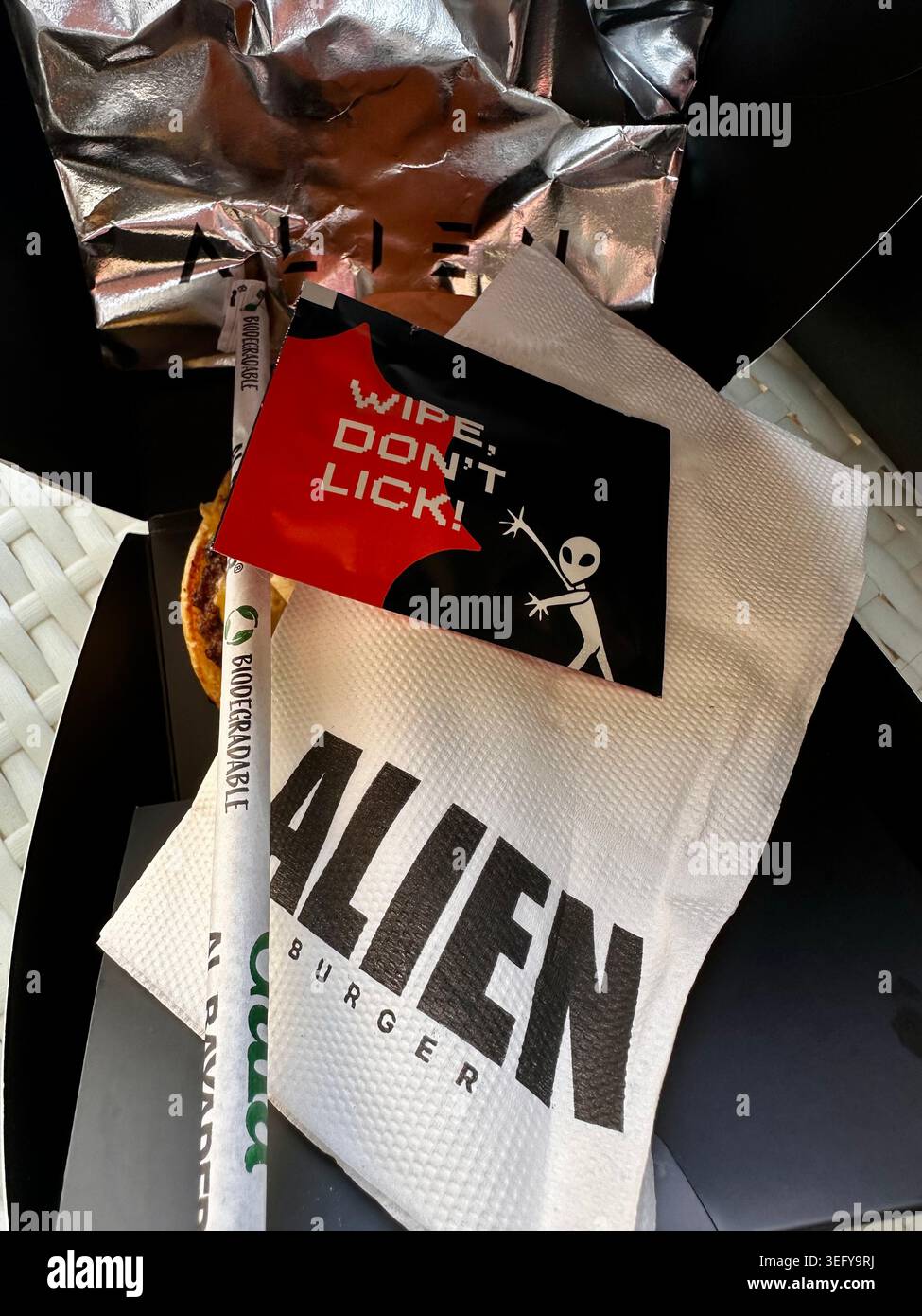 Emballage Alien Burger Fast Food Banque D'Images